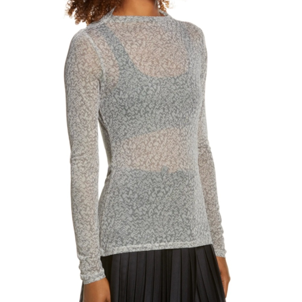 Zella Sheer Luck Printed Mesh Top Long Sleeve Gray Medium